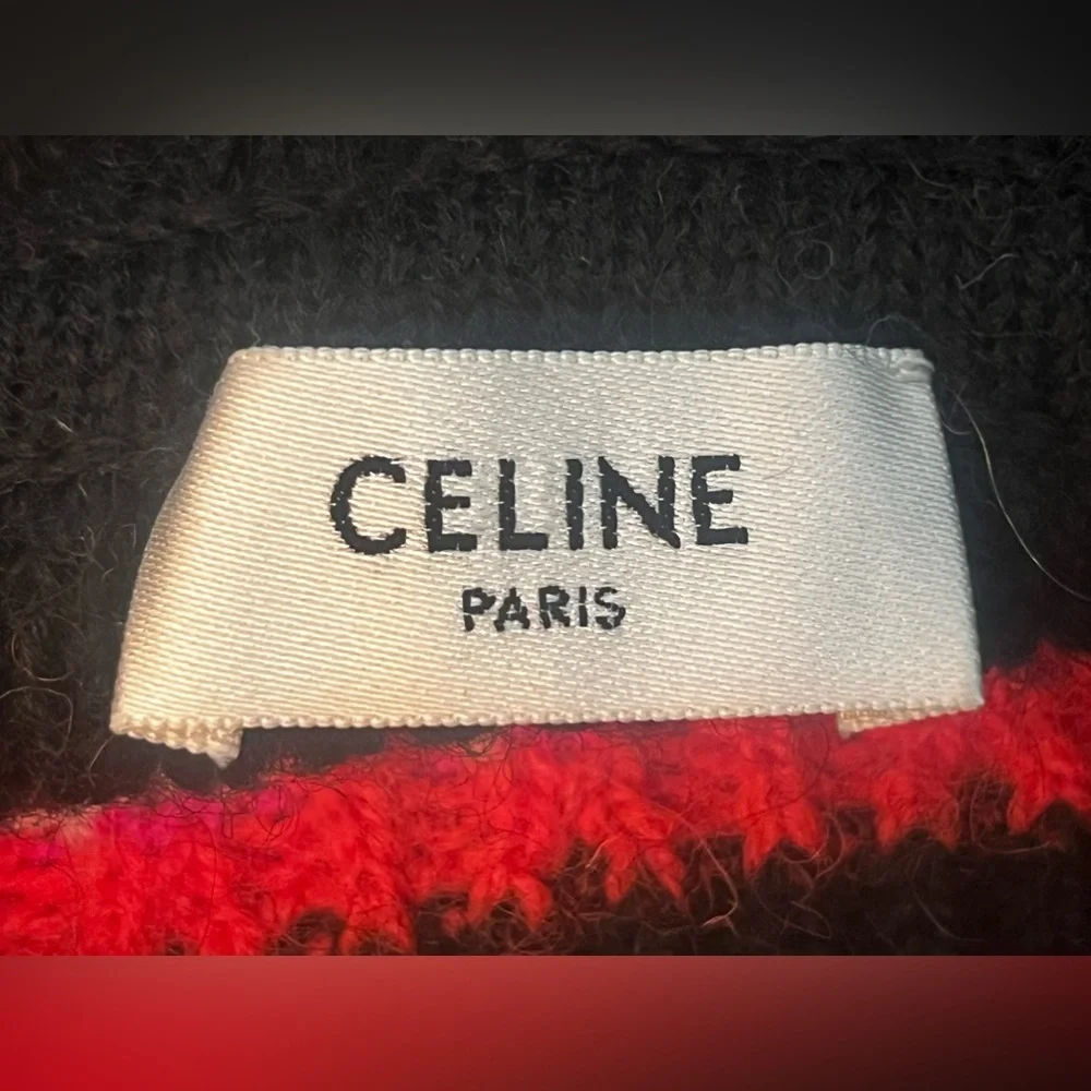 Celine Ski Jacquard Wool Hoodie Sweater XS Oversized Black Pink Made in Italy - Picture 7 of 14